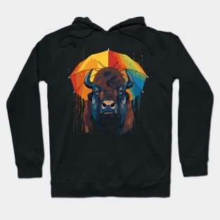 Bison Rainy Day With Umbrella Hoodie